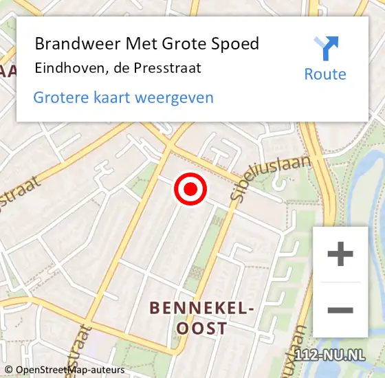 Locatie op kaart van de 112 melding: Brandweer Met Grote Spoed Naar Eindhoven, de Presstraat op 31 maart 2024 03:00