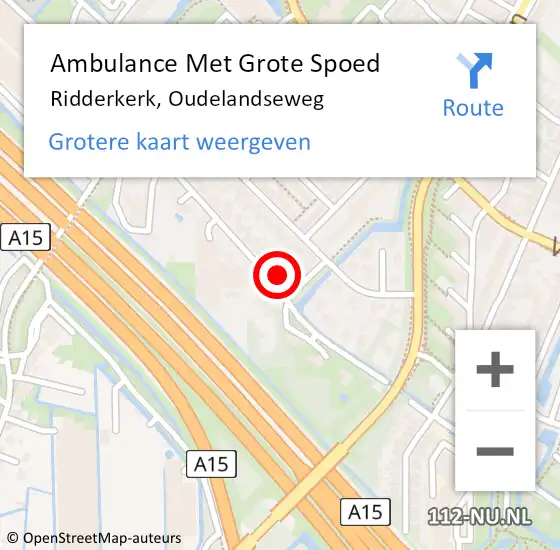 Locatie op kaart van de 112 melding: Ambulance Met Grote Spoed Naar Ridderkerk, Oudelandseweg op 31 maart 2024 03:12