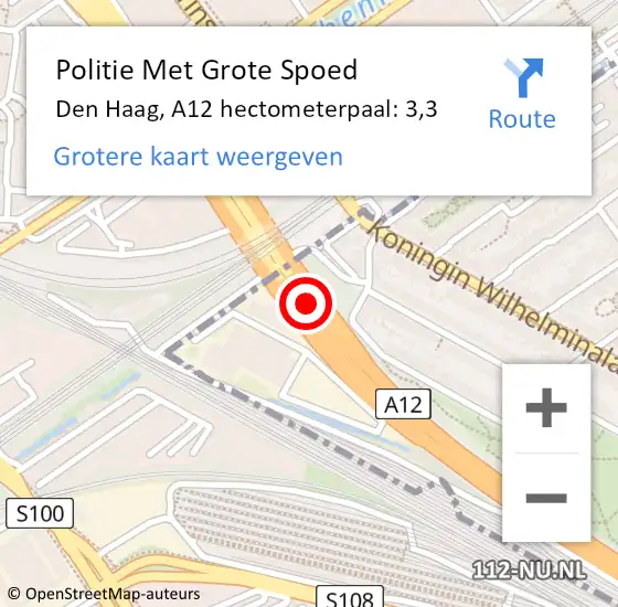 Locatie op kaart van de 112 melding: Politie Met Grote Spoed Naar Den Haag, A12 hectometerpaal: 3,3 op 31 maart 2024 03:23