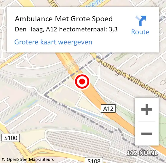 Locatie op kaart van de 112 melding: Ambulance Met Grote Spoed Naar Den Haag, A12 hectometerpaal: 3,3 op 31 maart 2024 03:36