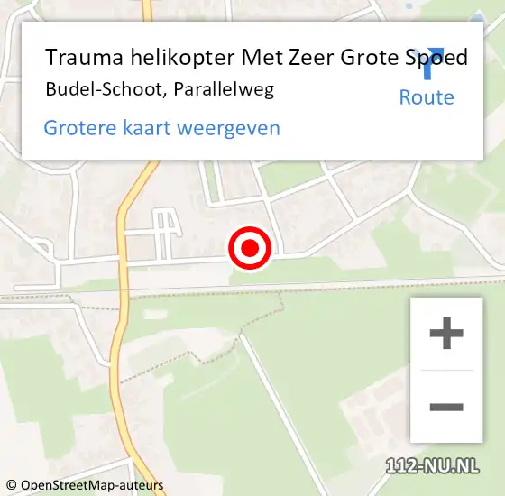 Locatie op kaart van de 112 melding: Trauma helikopter Met Zeer Grote Spoed Naar Budel-Schoot, Parallelweg op 31 maart 2024 05:11