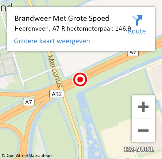 Locatie op kaart van de 112 melding: Brandweer Met Grote Spoed Naar Heerenveen, A7 R hectometerpaal: 146,9 op 30 september 2014 20:03