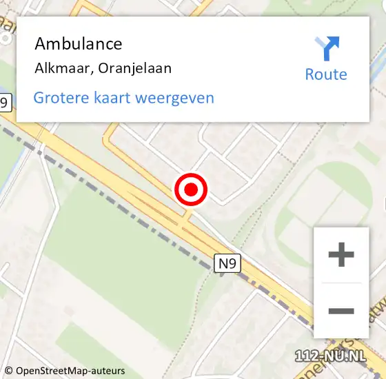 Locatie op kaart van de 112 melding: Ambulance Alkmaar, Oranjelaan op 31 maart 2024 06:23
