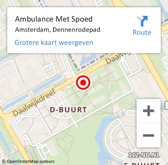 Locatie op kaart van de 112 melding: Ambulance Met Spoed Naar Amsterdam, Dennenrodepad op 31 maart 2024 09:37