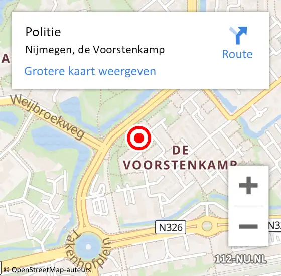 Locatie op kaart van de 112 melding: Politie Nijmegen, de Voorstenkamp op 31 maart 2024 10:48