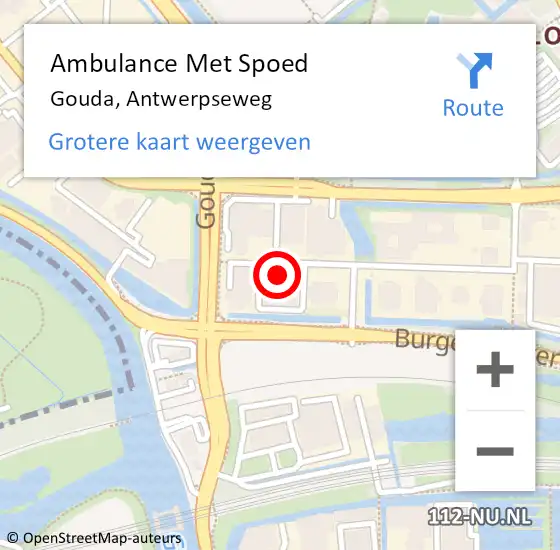 Locatie op kaart van de 112 melding: Ambulance Met Spoed Naar Gouda, Antwerpseweg op 31 maart 2024 10:59