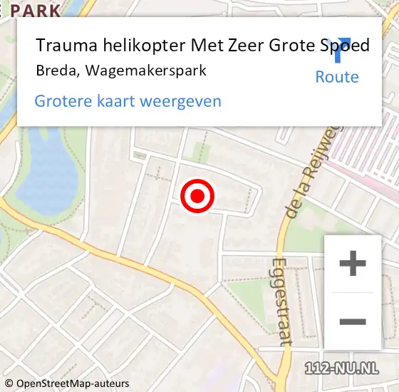 Locatie op kaart van de 112 melding: Trauma helikopter Met Zeer Grote Spoed Naar Breda, Wagemakerspark op 31 maart 2024 11:13