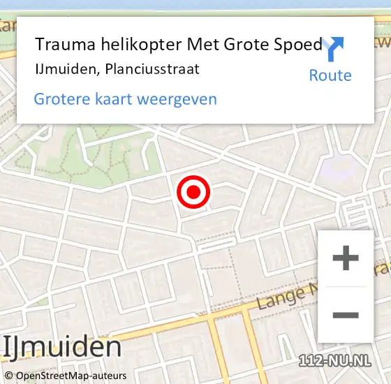 Locatie op kaart van de 112 melding: Trauma helikopter Met Grote Spoed Naar IJmuiden, Planciusstraat op 31 maart 2024 11:57