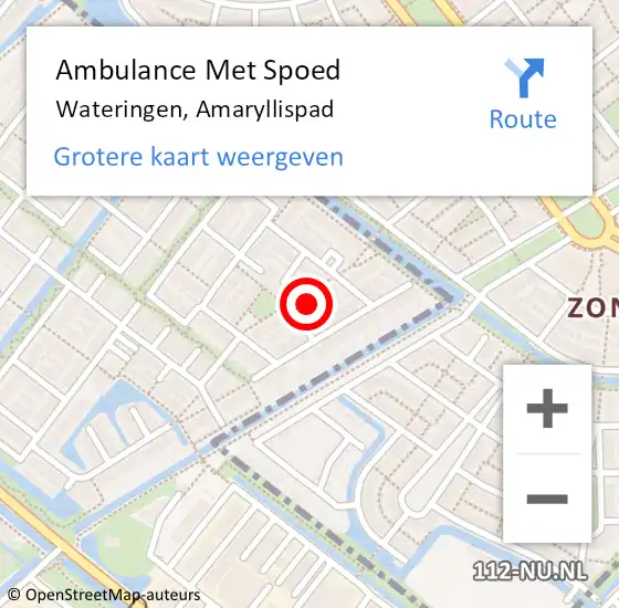 Locatie op kaart van de 112 melding: Ambulance Met Spoed Naar Wateringen, Amaryllispad op 31 maart 2024 12:01