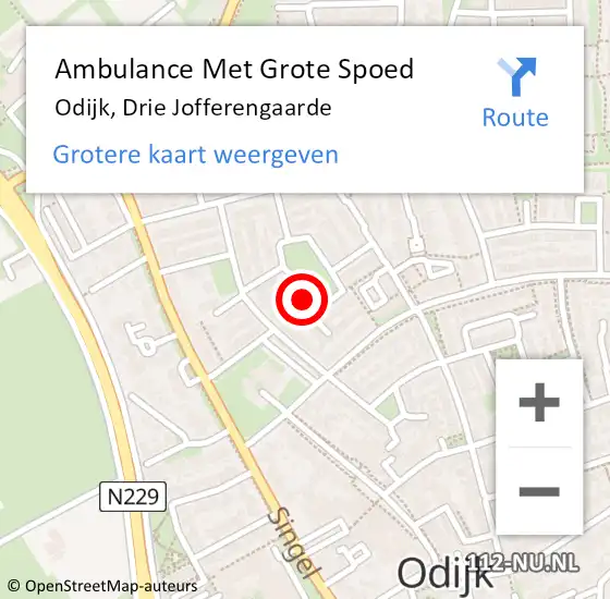 Locatie op kaart van de 112 melding: Ambulance Met Grote Spoed Naar Odijk, Drie Jofferengaarde op 30 september 2014 20:41