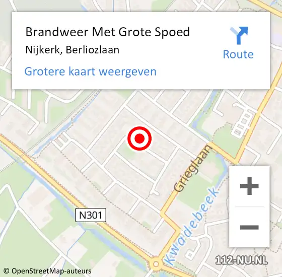 Locatie op kaart van de 112 melding: Brandweer Met Grote Spoed Naar Nijkerk, Berliozlaan op 31 maart 2024 12:15