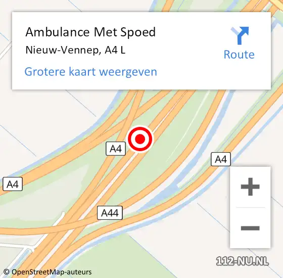 Locatie op kaart van de 112 melding: Ambulance Met Spoed Naar Nieuw-Vennep, A4 L op 30 september 2014 20:43