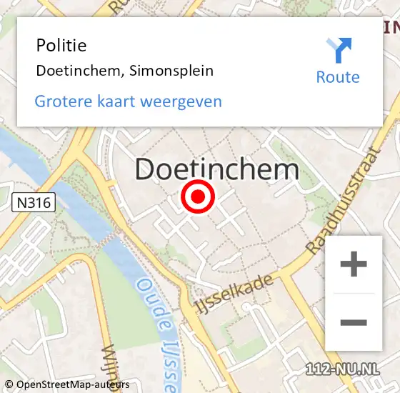 Locatie op kaart van de 112 melding: Politie Doetinchem, Simonsplein op 31 maart 2024 12:50