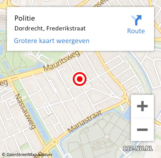 Locatie op kaart van de 112 melding: Politie Dordrecht, Frederikstraat op 31 maart 2024 12:55