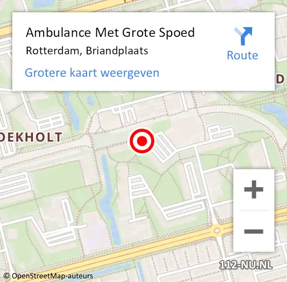 Locatie op kaart van de 112 melding: Ambulance Met Grote Spoed Naar Rotterdam, Briandplaats op 31 maart 2024 13:02