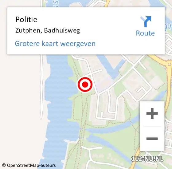Locatie op kaart van de 112 melding: Politie Zutphen, Badhuisweg op 31 maart 2024 14:16