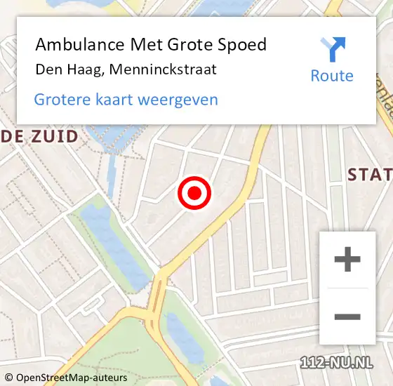 Locatie op kaart van de 112 melding: Ambulance Met Grote Spoed Naar Den Haag, Menninckstraat op 31 maart 2024 14:41