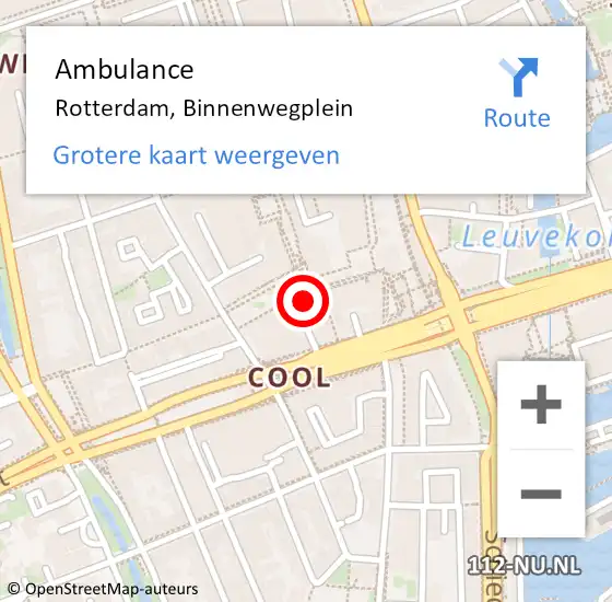 Locatie op kaart van de 112 melding: Ambulance Rotterdam, Binnenwegplein op 31 maart 2024 14:43