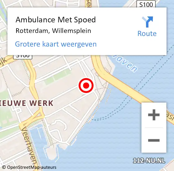 Locatie op kaart van de 112 melding: Ambulance Met Spoed Naar Rotterdam, Willemsplein op 31 maart 2024 16:25