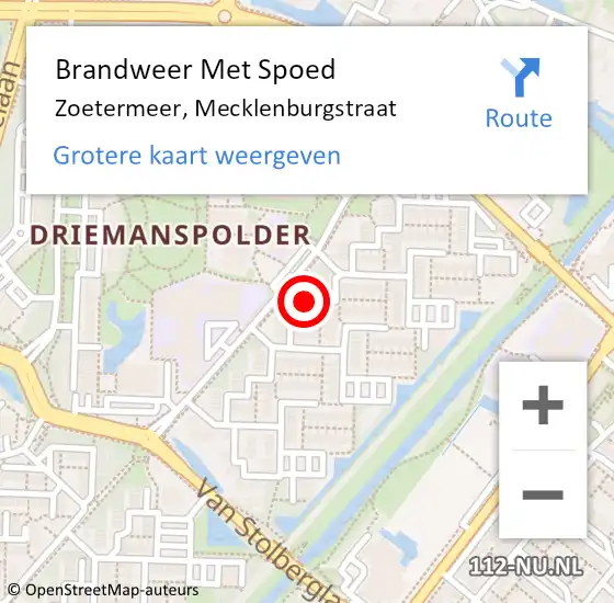 Locatie op kaart van de 112 melding: Brandweer Met Spoed Naar Zoetermeer, Mecklenburgstraat op 31 maart 2024 16:39