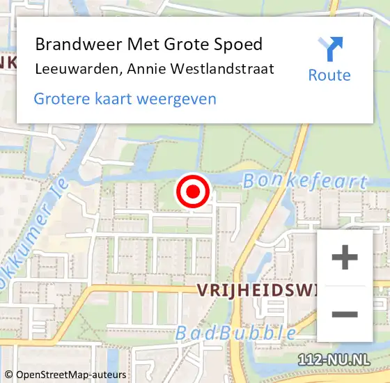 Locatie op kaart van de 112 melding: Brandweer Met Grote Spoed Naar Leeuwarden, Annie Westlandstraat op 31 maart 2024 17:19