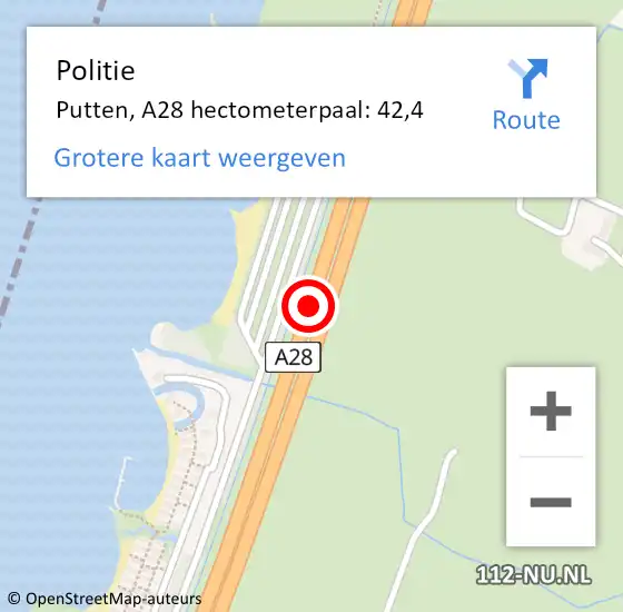 Locatie op kaart van de 112 melding: Politie Putten, A28 hectometerpaal: 42,4 op 31 maart 2024 17:33