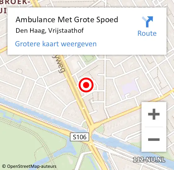 Locatie op kaart van de 112 melding: Ambulance Met Grote Spoed Naar Den Haag, Vrijstaathof op 31 maart 2024 17:44