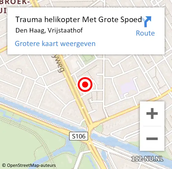 Locatie op kaart van de 112 melding: Trauma helikopter Met Grote Spoed Naar Den Haag, Vrijstaathof op 31 maart 2024 17:44