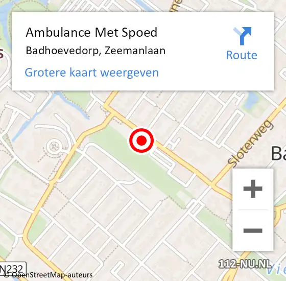 Locatie op kaart van de 112 melding: Ambulance Met Spoed Naar Badhoevedorp, Zeemanlaan op 31 maart 2024 18:06