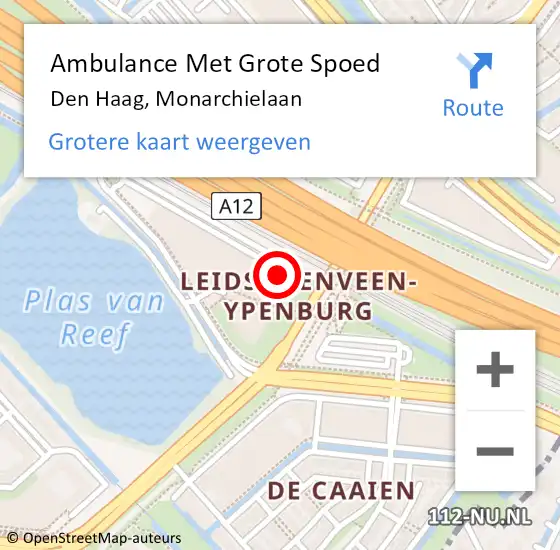 Locatie op kaart van de 112 melding: Ambulance Met Grote Spoed Naar Den Haag, Monarchielaan op 31 maart 2024 18:18