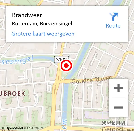 Locatie op kaart van de 112 melding: Brandweer Rotterdam, Boezemsingel op 31 maart 2024 19:50