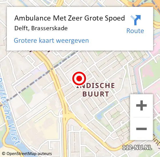 Locatie op kaart van de 112 melding: Ambulance Met Zeer Grote Spoed Naar Delft, Brasserskade op 31 maart 2024 19:55