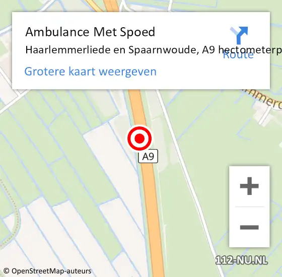 Locatie op kaart van de 112 melding: Ambulance Met Spoed Naar Haarlem, A9 hectometerpaal: 44,9 op 31 maart 2024 20:37