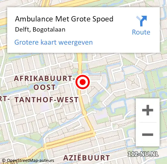 Locatie op kaart van de 112 melding: Ambulance Met Grote Spoed Naar Delft, Bogotalaan op 31 maart 2024 20:54