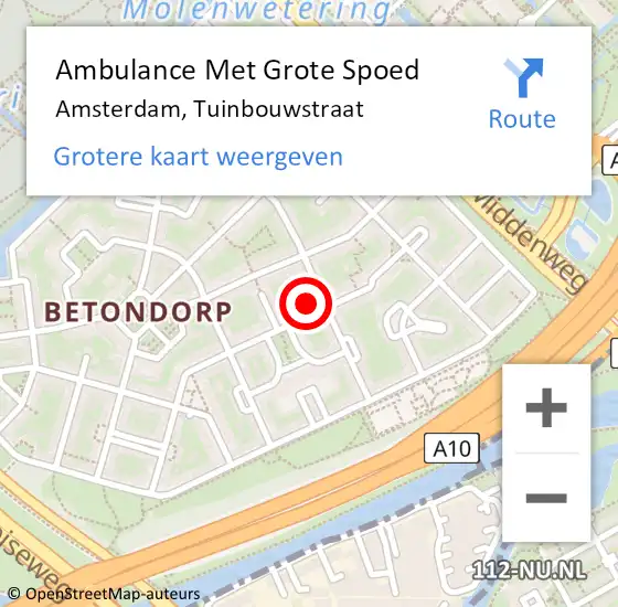 Locatie op kaart van de 112 melding: Ambulance Met Grote Spoed Naar Amsterdam, Tuinbouwstraat op 31 maart 2024 21:48