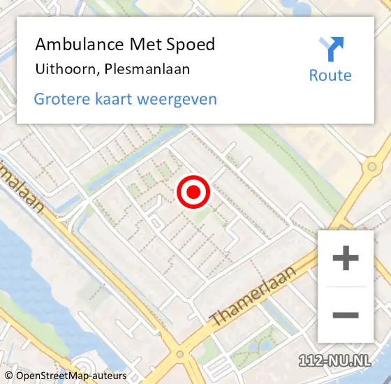 Locatie op kaart van de 112 melding: Ambulance Met Spoed Naar Uithoorn, Plesmanlaan op 31 maart 2024 21:51