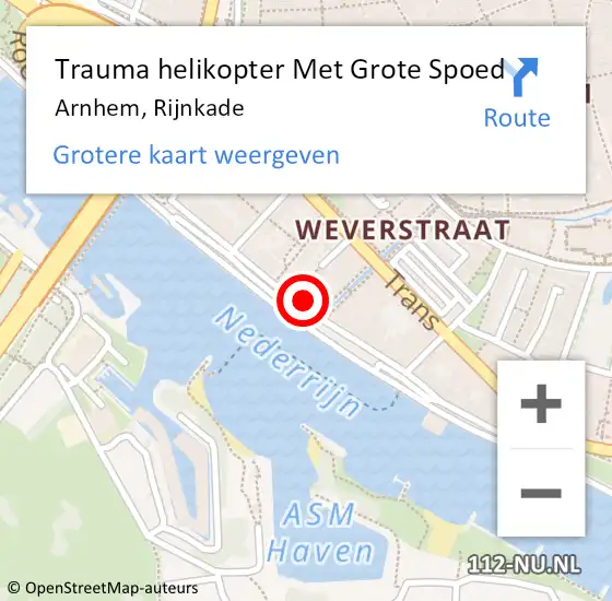 Locatie op kaart van de 112 melding: Trauma helikopter Met Grote Spoed Naar Arnhem, Rijnkade op 31 maart 2024 22:14