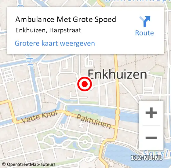 Locatie op kaart van de 112 melding: Ambulance Met Grote Spoed Naar Enkhuizen, Harpstraat op 31 maart 2024 22:47