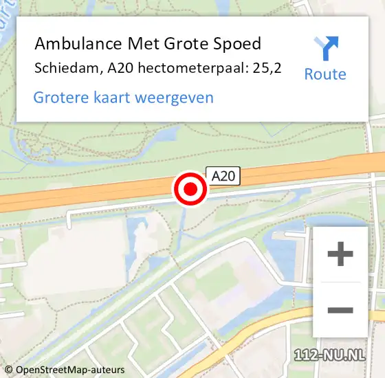 Locatie op kaart van de 112 melding: Ambulance Met Grote Spoed Naar Schiedam, A20 hectometerpaal: 25,2 op 31 maart 2024 23:08
