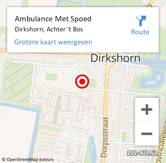 Locatie op kaart van de 112 melding: Ambulance Met Spoed Naar Dirkshorn, Achter 't Bos op 31 maart 2024 23:17