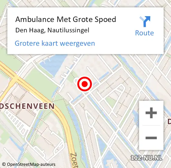 Locatie op kaart van de 112 melding: Ambulance Met Grote Spoed Naar Den Haag, Nautilussingel op 1 april 2024 00:03