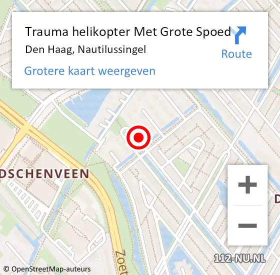 Locatie op kaart van de 112 melding: Trauma helikopter Met Grote Spoed Naar Den Haag, Nautilussingel op 1 april 2024 00:05