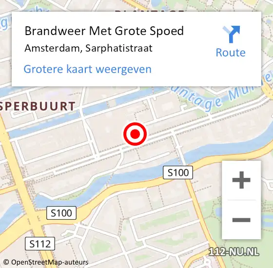 Locatie op kaart van de 112 melding: Brandweer Met Grote Spoed Naar Amsterdam, Sarphatistraat op 1 april 2024 00:16
