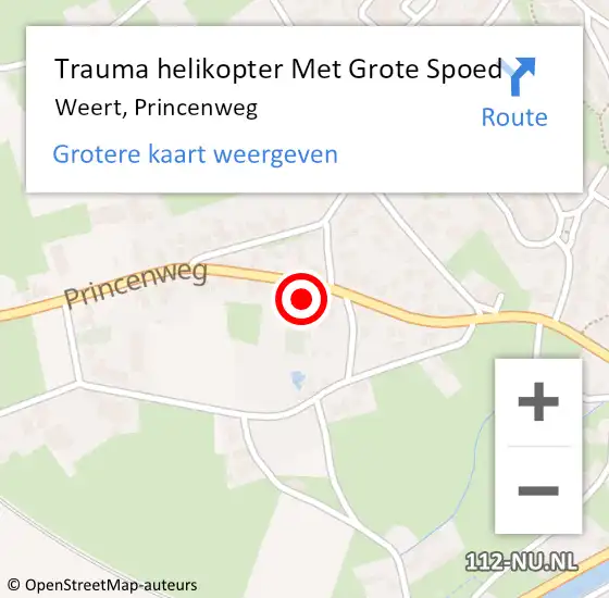 Locatie op kaart van de 112 melding: Trauma helikopter Met Grote Spoed Naar Weert, Princenweg op 1 april 2024 00:51