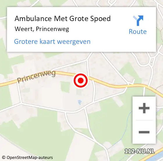 Locatie op kaart van de 112 melding: Ambulance Met Grote Spoed Naar Weert, Princenweg op 1 april 2024 00:51