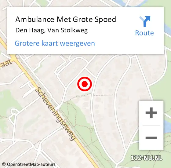 Locatie op kaart van de 112 melding: Ambulance Met Grote Spoed Naar Den Haag, Van Stolkweg op 1 april 2024 01:41