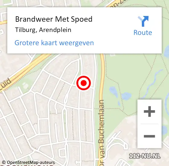 Locatie op kaart van de 112 melding: Brandweer Met Spoed Naar Tilburg, Arendplein op 1 april 2024 01:46