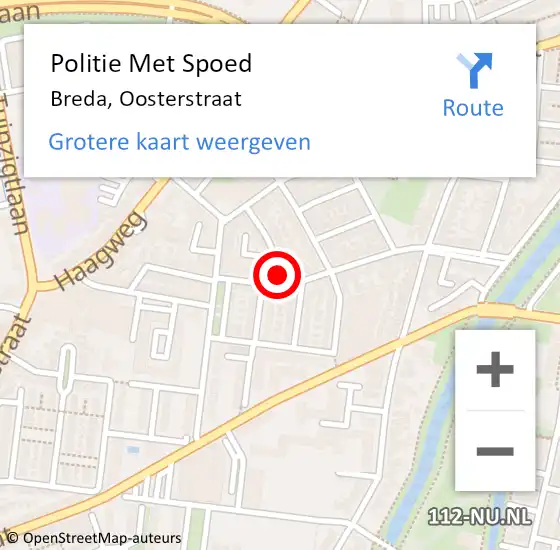 Locatie op kaart van de 112 melding: Politie Met Spoed Naar Breda, Oosterstraat op 1 april 2024 01:59