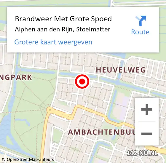 Locatie op kaart van de 112 melding: Brandweer Met Grote Spoed Naar Alphen aan den Rijn, Stoelmatter op 1 april 2024 02:27