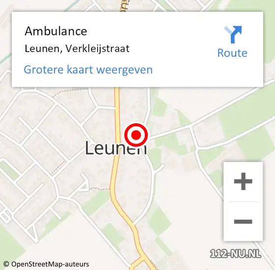 Locatie op kaart van de 112 melding: Ambulance Leunen, Verkleijstraat op 30 september 2014 23:01